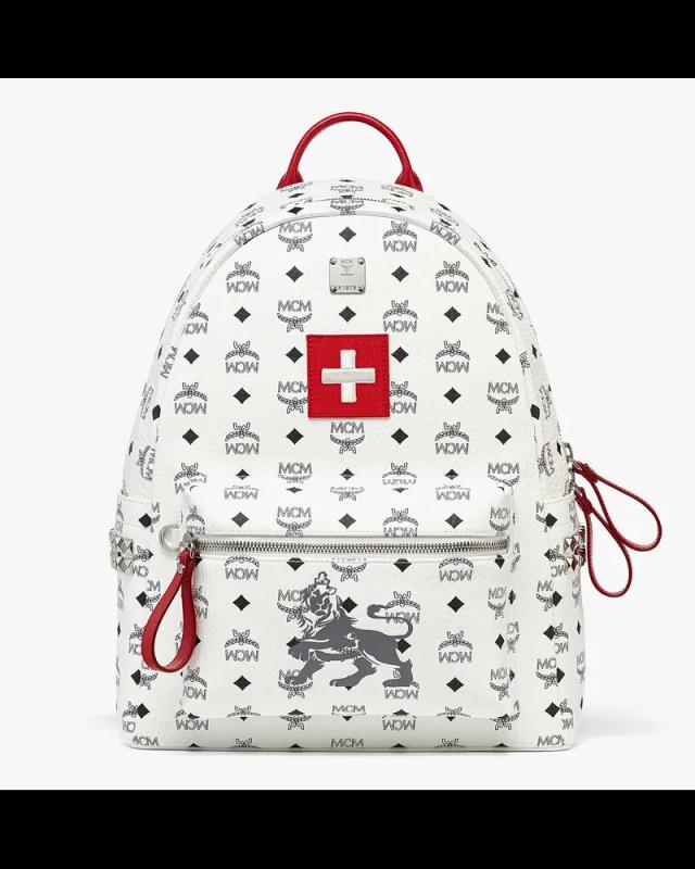 Mcm white studded backpack hotsell