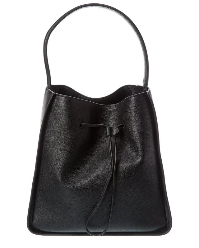 Large black leather bucket bag hotsell