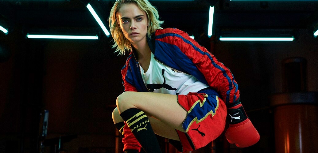 Cara Delevingne in Pumma x Balmain
